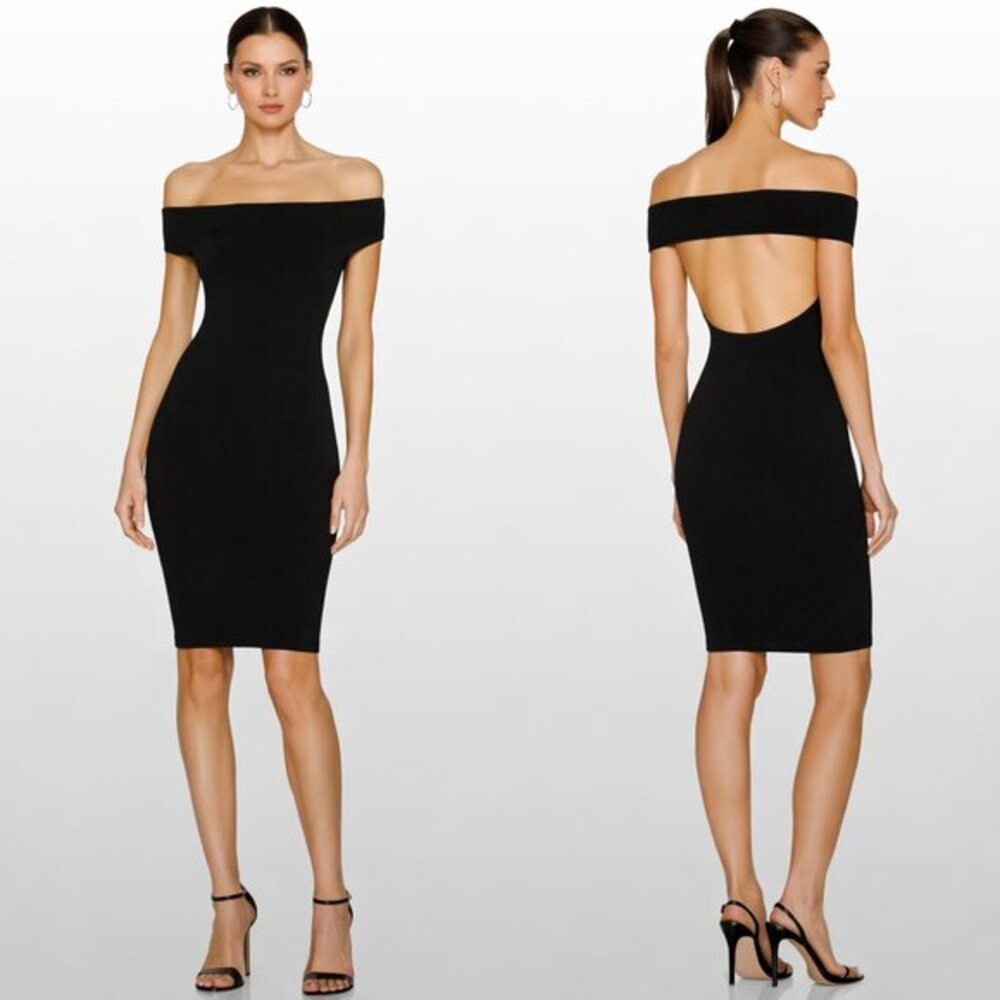 ALEXANDRE VAUTHIER Off Shoulder Midi Dress Women’s Medium‎ Black Stretch Bodycon